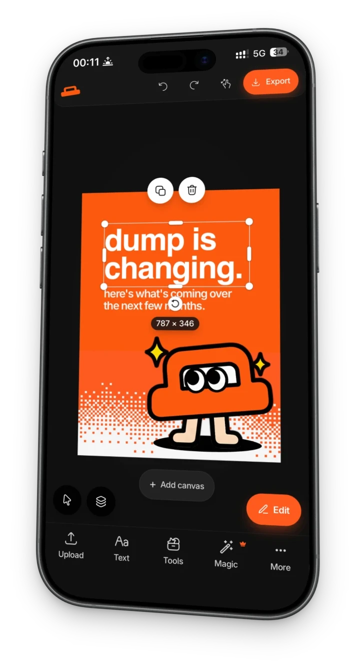 the dump editor running on a phone